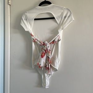 Bodysuit with floral bow tie